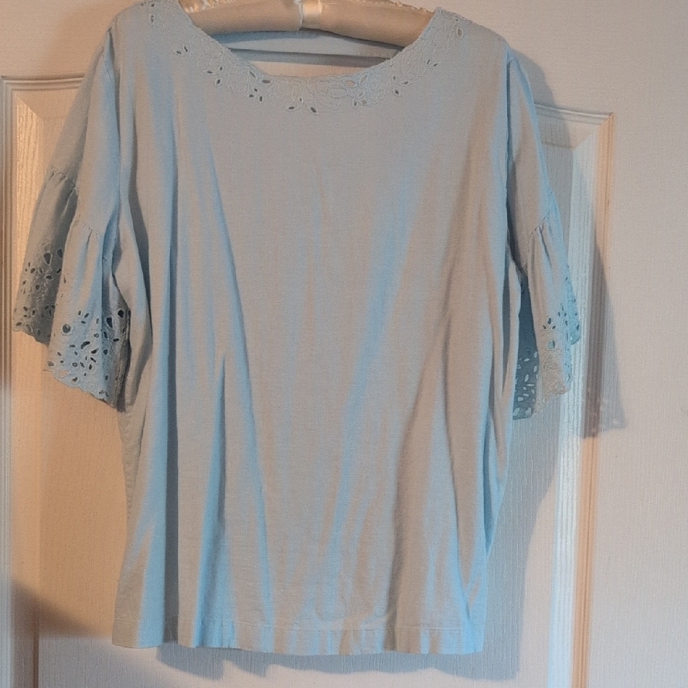 LOFT Soft Blue Eyelet Sleeve Top